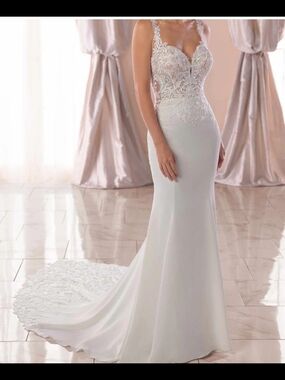 Stella York 6834 Ivory Lace Bodice Sheath Wedding Gown